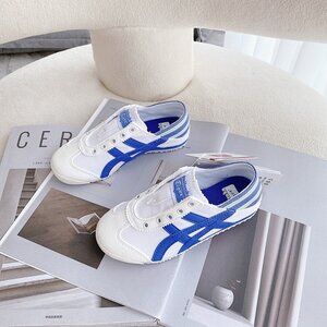 Onitsuka Tiger by Asics White and Blue Canvas Sneakers